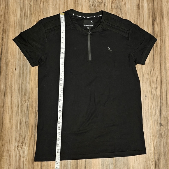 Stone Falcon Black Short Sleeve Tee with Quarter-Zip Collar - Picture 3 of 9
